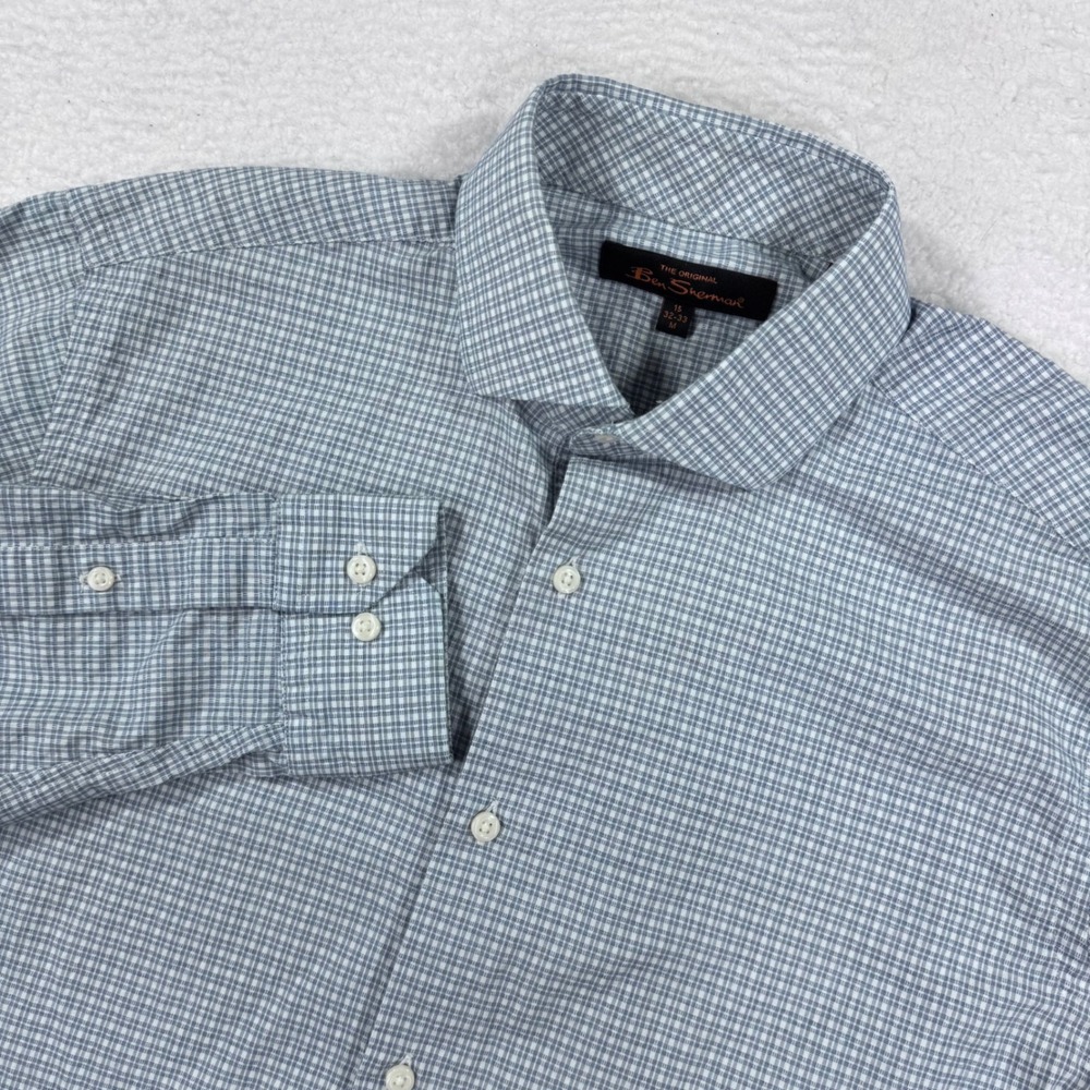 The Original Ben Sherman Mens Blue Plaid Button Down Shirt Size‎ M